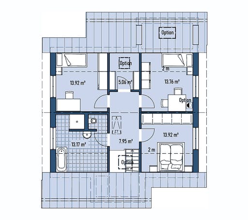 Fertighaus HAUS M88-100-2TE von EBH Haus Schlüsselfertig ab 292500€, Satteldach-Klassiker Grundriss 2