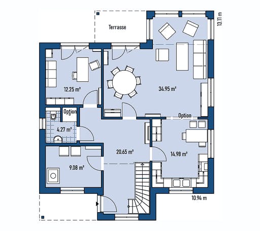 Fertighaus HAUS M94-109-2TE von EBH Haus Schlüsselfertig ab 320900€, Satteldach-Klassiker Grundriss 1