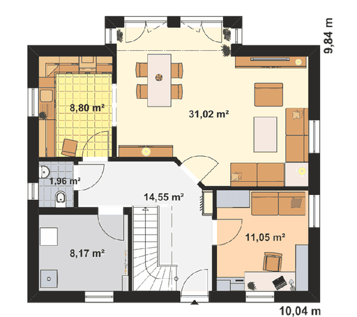 Fertighaus Einfamilienhaus Maxx 3/3 von EBH Haus Schlüsselfertig ab 264800€, Satteldach-Klassiker Grundriss 1