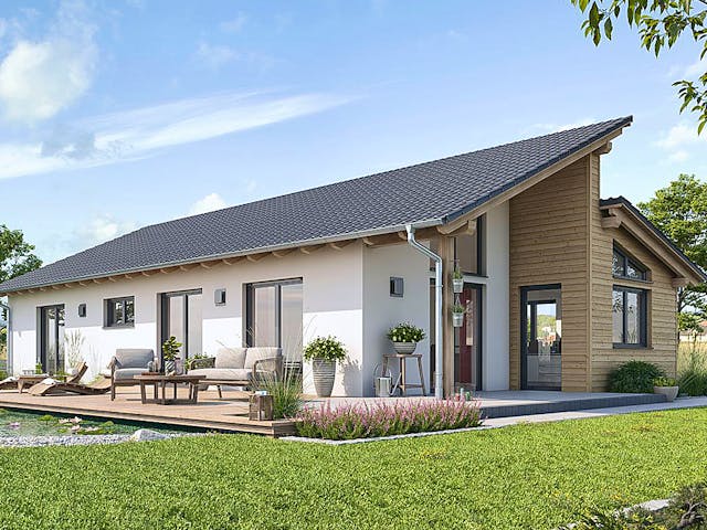 Fertighaus Bungalow P84-166 von EBH Haus Schlüsselfertig ab 284900€, Bungalow Außenansicht 1