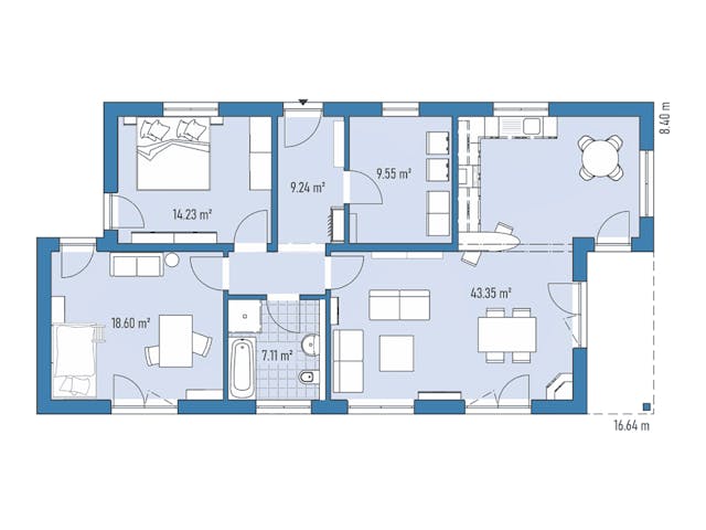 Fertighaus Bungalow P84-166 von EBH Haus Schlüsselfertig ab 284900€, Bungalow Grundriss 1