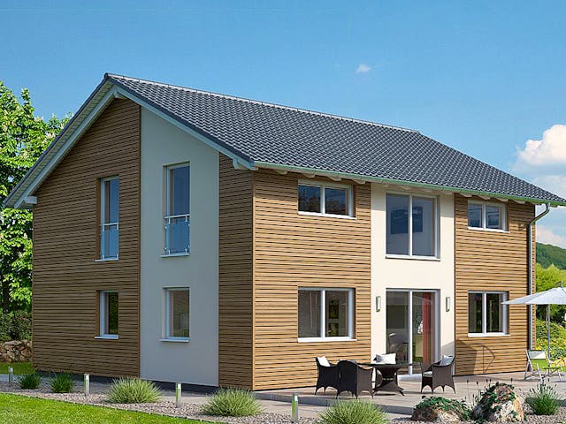Fertighaus Einfamilienhaus R100-100 von EBH Haus Schlüsselfertig ab 342600€, Satteldach-Klassiker Außenansicht 1