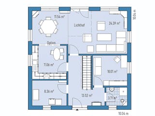 Fertighaus Einfamilienhaus R100-100 von EBH Haus Schlüsselfertig ab 342600€, Satteldach-Klassiker Grundriss 1