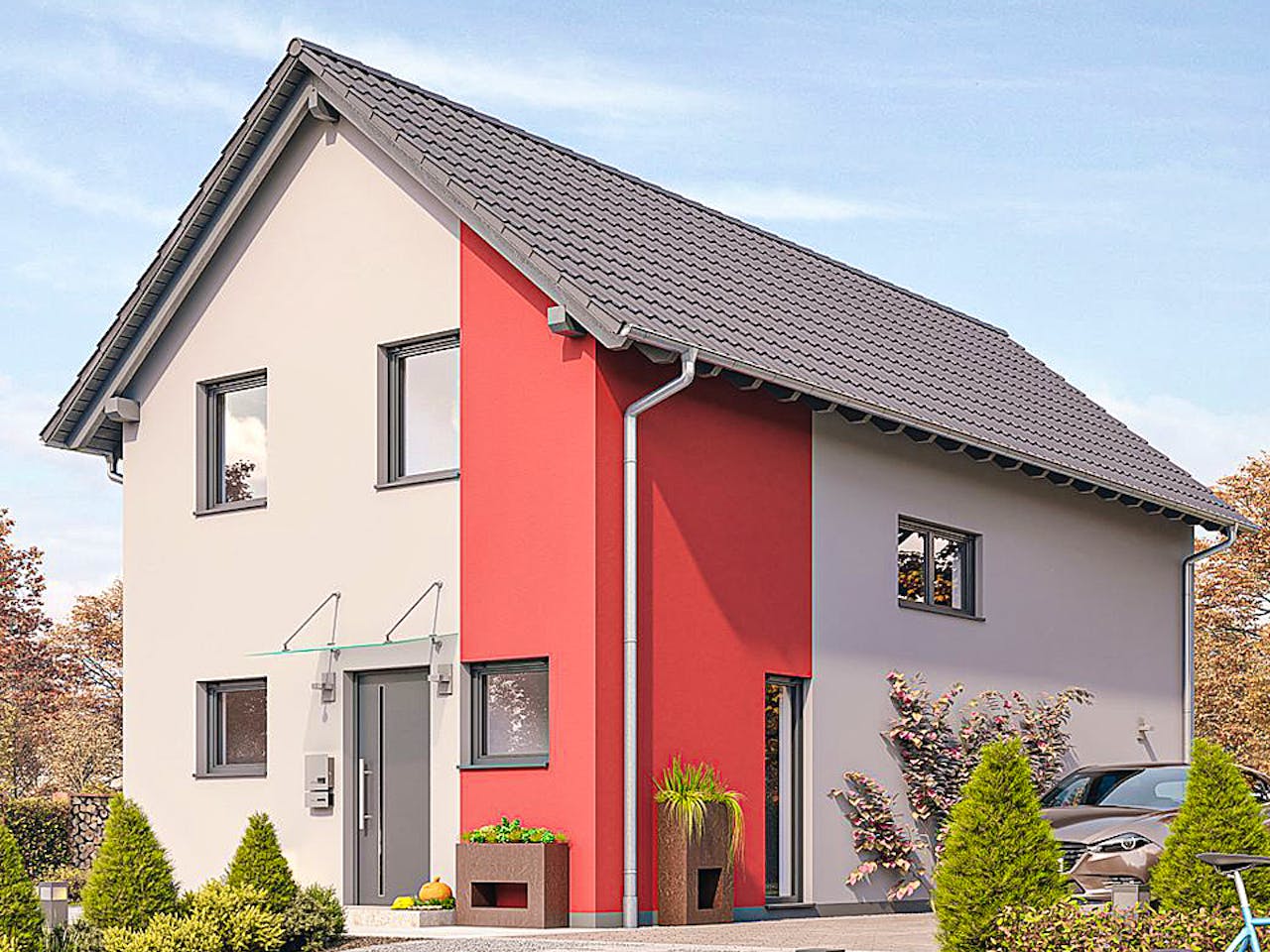 Fertighaus HAUS R60-124 von EBH Haus Schlüsselfertig ab 257200€, Satteldach-Klassiker Außenansicht 1