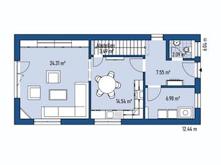 Fertighaus HAUS R60-124 von EBH Haus Schlüsselfertig ab 257200€, Satteldach-Klassiker Grundriss 1
