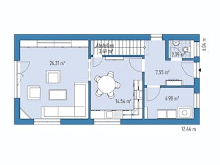 Fertighaus HAUS R60-124 von EBH Haus Schlüsselfertig ab 267500€, Satteldach-Klassiker Grundriss 1