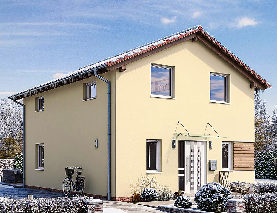 Fertighaus HAUS R71-100 von EBH Haus Schlüsselfertig ab 228300€, Satteldach-Klassiker Außenansicht 1
