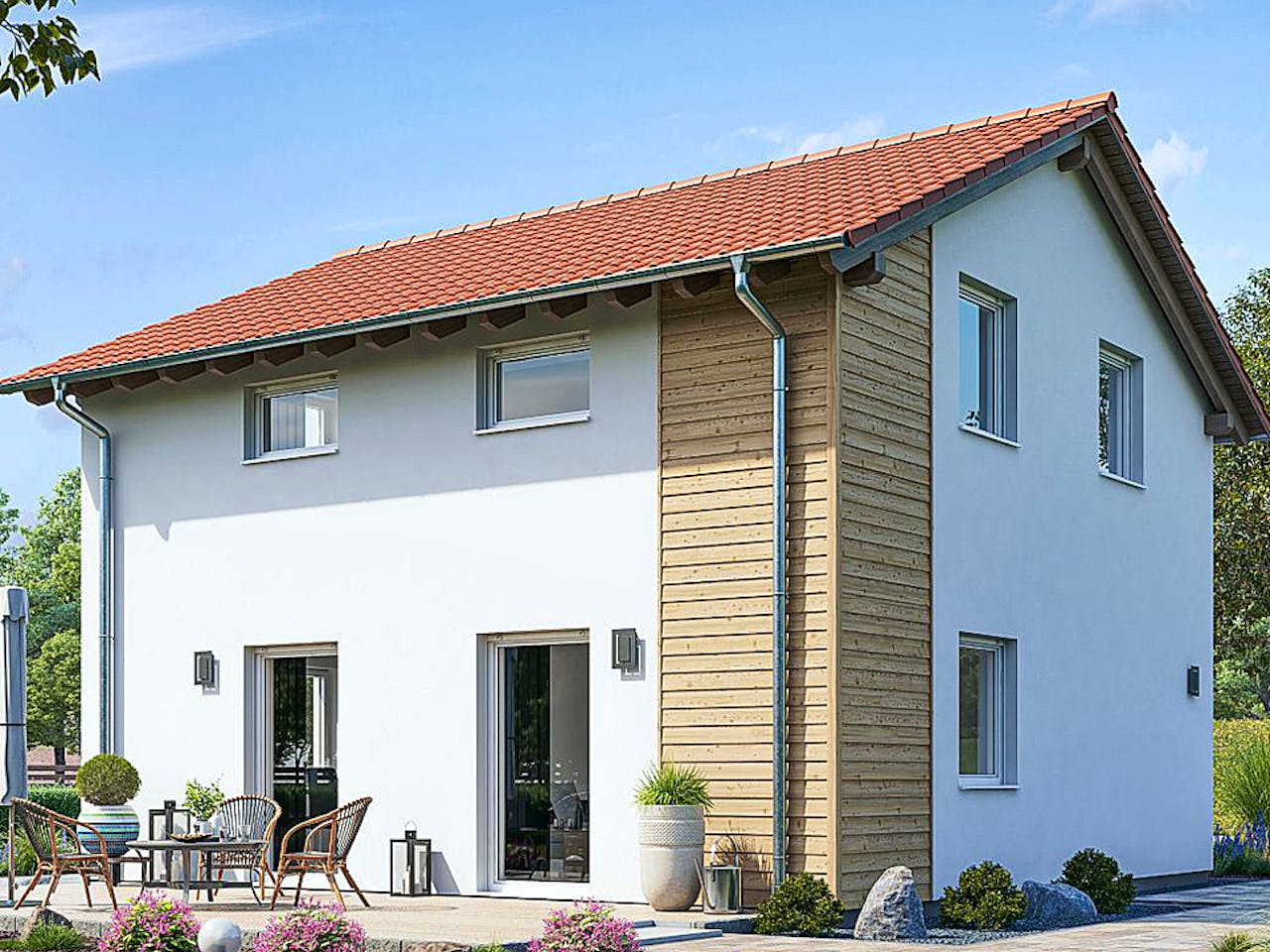 Fertighaus Einfamilienhaus R82-82 von EBH Haus Schlüsselfertig ab 231100€, Satteldach-Klassiker Außenansicht 1