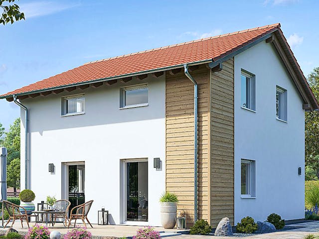 Fertighaus Einfamilienhaus R82-82 von EBH Haus Schlüsselfertig ab 247700€, Satteldach-Klassiker Außenansicht 1