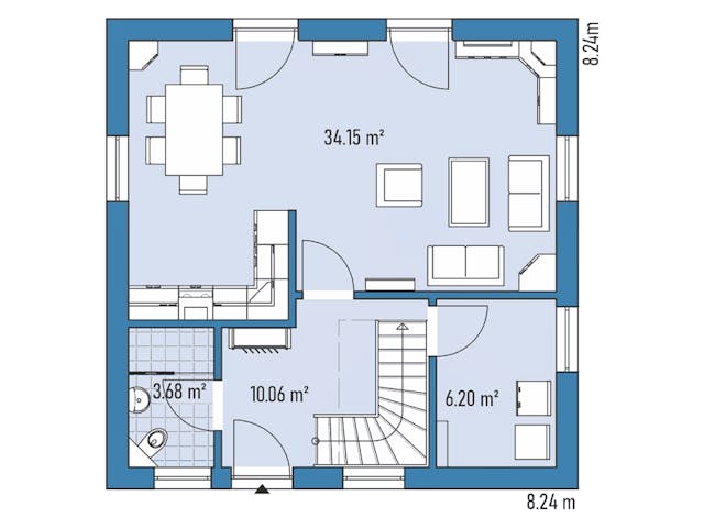 Fertighaus Einfamilienhaus R82-82 von EBH Haus Schlüsselfertig ab 247700€, Satteldach-Klassiker Grundriss 1