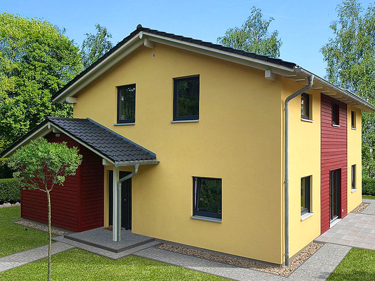Fertighaus HAUS R88-106-TE von EBH Haus Schlüsselfertig ab 327500€, Satteldach-Klassiker Außenansicht 1