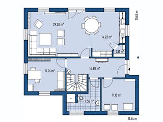 Fertighaus HAUS R88-106-TE von EBH Haus Schlüsselfertig ab 327500€, Satteldach-Klassiker Grundriss 1