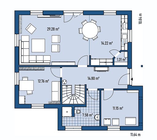 Fertighaus HAUS R88-106-TE von EBH Haus Schlüsselfertig ab 309000€, Satteldach-Klassiker Grundriss 1