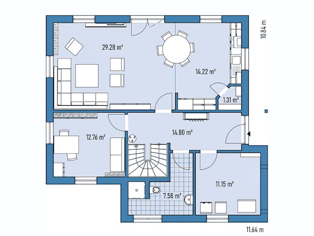 Fertighaus HAUS R88-106-TE von EBH Haus Schlüsselfertig ab 340600€, Satteldach-Klassiker Grundriss 1