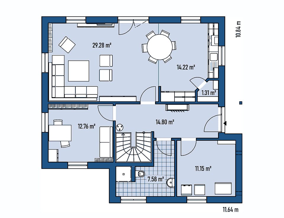 Fertighaus HAUS R88-106-TE von EBH Haus Schlüsselfertig ab 315200€, Satteldach-Klassiker Grundriss 1