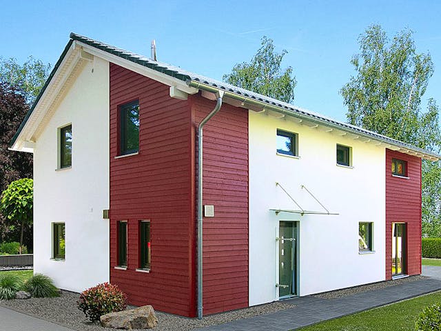 Fertighaus HAUS R88-124 von EBH Haus Schlüsselfertig ab 360400€, Satteldach-Klassiker Außenansicht 1 Fertighaus HAUS R88-124 von EBH Haus Schlüsselfertig ab 360400€, Satteldach-Klassiker Außenansicht 1