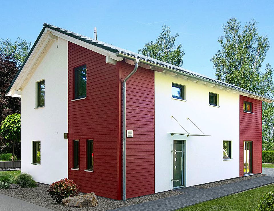 Fertighaus HAUS R88-124 von EBH Haus Schlüsselfertig ab 327100€, Satteldach-Klassiker Außenansicht 1