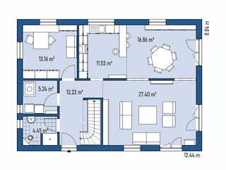 Fertighaus HAUS R88-124 von EBH Haus Schlüsselfertig ab 346500€, Satteldach-Klassiker Grundriss 1