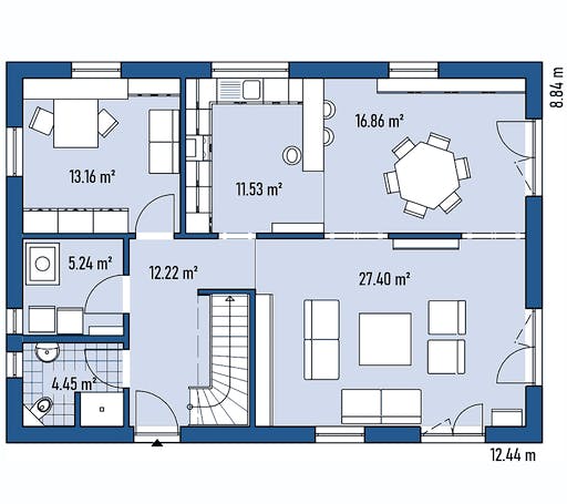 Fertighaus HAUS R88-124 von EBH Haus Schlüsselfertig ab 320600€, Satteldach-Klassiker Grundriss 1
