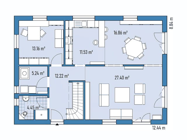 Fertighaus HAUS R88-124 von EBH Haus Schlüsselfertig ab 360400€, Satteldach-Klassiker Grundriss 1