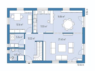 Fertighaus HAUS R88-124 von EBH Haus Schlüsselfertig ab 360400€, Satteldach-Klassiker Grundriss 1