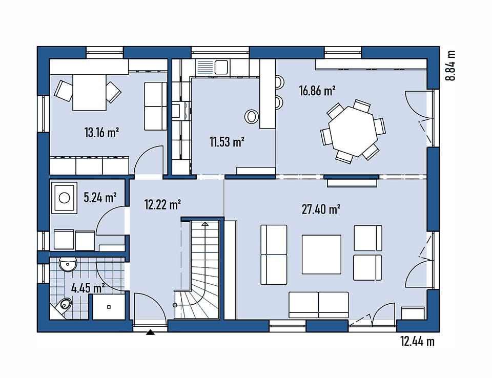 Fertighaus HAUS R88-124 von EBH Haus Schlüsselfertig ab 327100€, Satteldach-Klassiker Grundriss 1