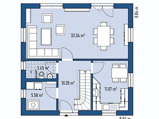 Fertighaus HAUS R88-88 von EBH Haus Schlüsselfertig ab 260800€, Satteldach-Klassiker Grundriss 1