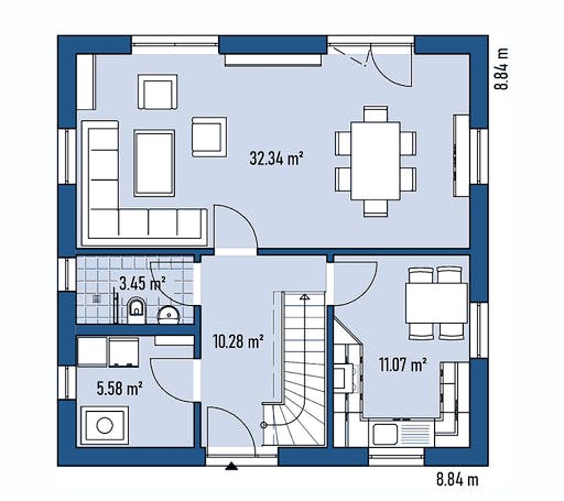 Fertighaus HAUS R88-88 von EBH Haus Schlüsselfertig ab 242300€, Satteldach-Klassiker Grundriss 1