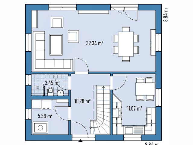 Fertighaus Einfamilienhaus R88-88 von EBH Haus Schlüsselfertig ab 279500€, Satteldach-Klassiker Grundriss 1