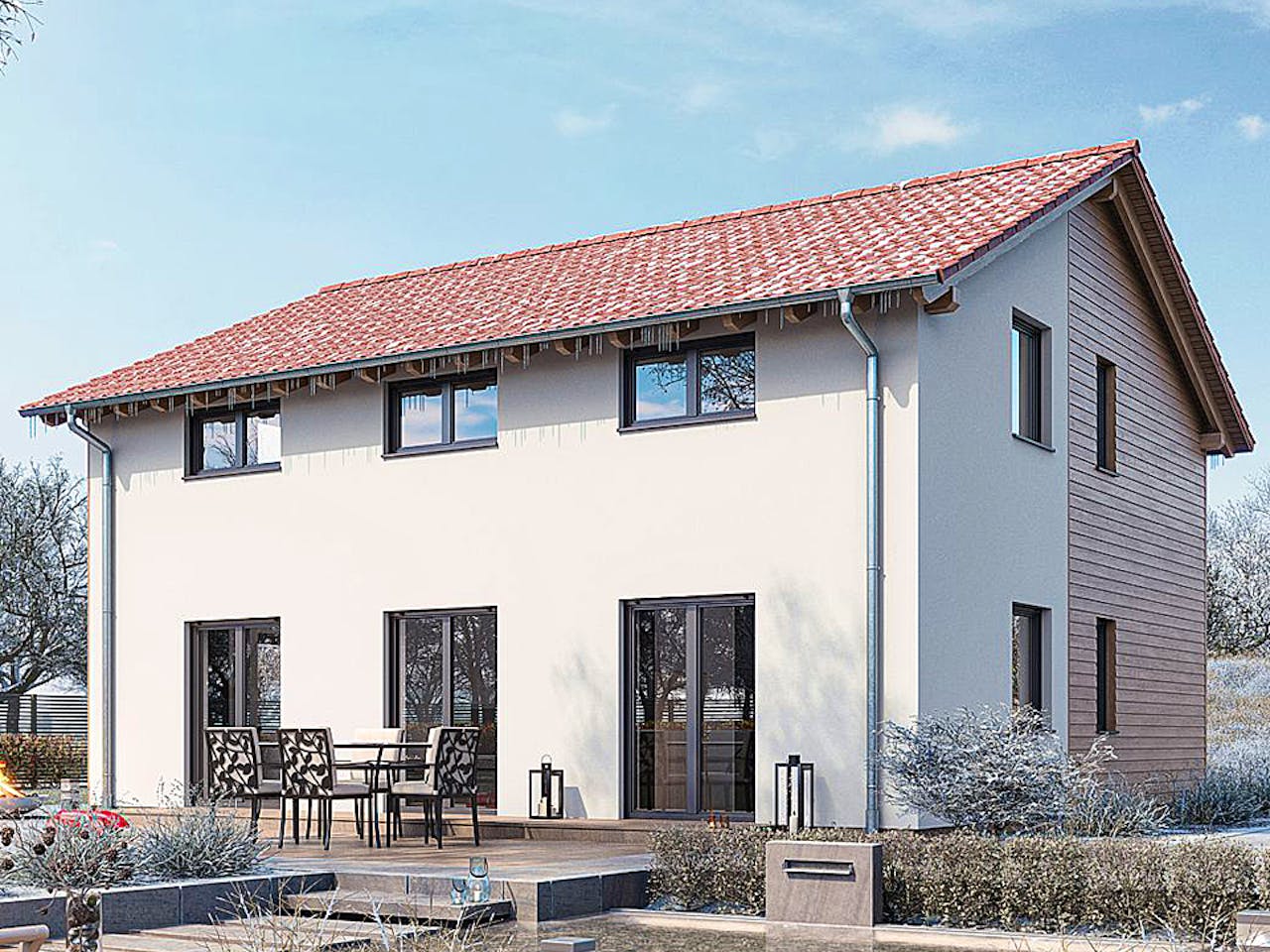Fertighaus HAUS R94-106 von EBH Haus Schlüsselfertig ab 315400€, Satteldach-Klassiker Außenansicht 1