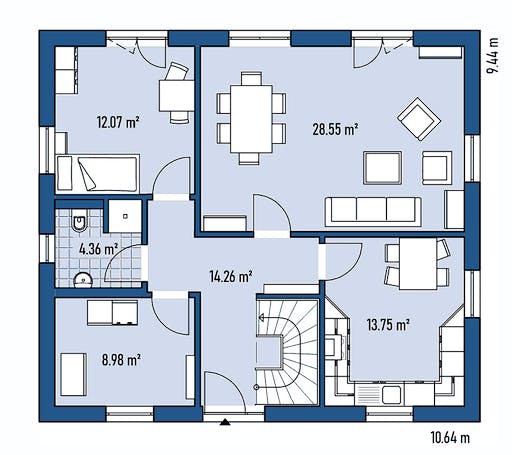 Fertighaus HAUS R94-106 von EBH Haus Schlüsselfertig ab 297900€, Satteldach-Klassiker Grundriss 1