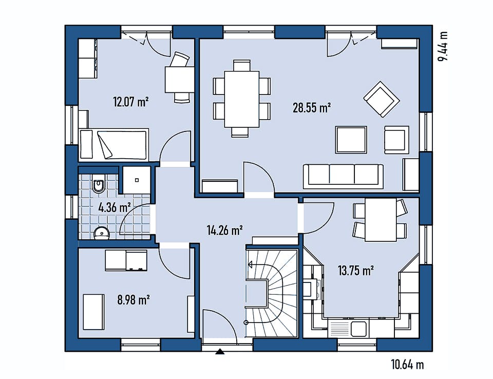 Fertighaus HAUS R94-106 von EBH Haus Schlüsselfertig ab 303900€, Satteldach-Klassiker Grundriss 1
