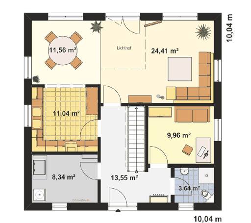 Fertighaus Einfamilienhaus Ratio 5/25° mit Ankleide von EBH Haus Schlüsselfertig ab 280500€, Satteldach-Klassiker Grundriss 1