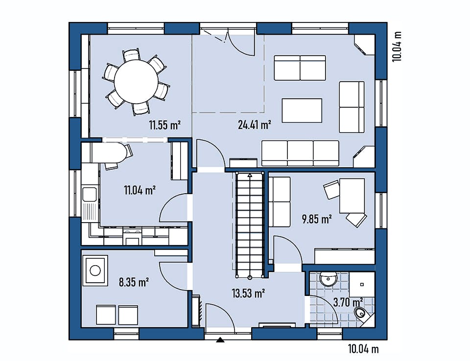 Fertighaus STADTVILLA S100-100 von EBH Haus Schlüsselfertig ab 307900€, Stadtvilla Grundriss 1