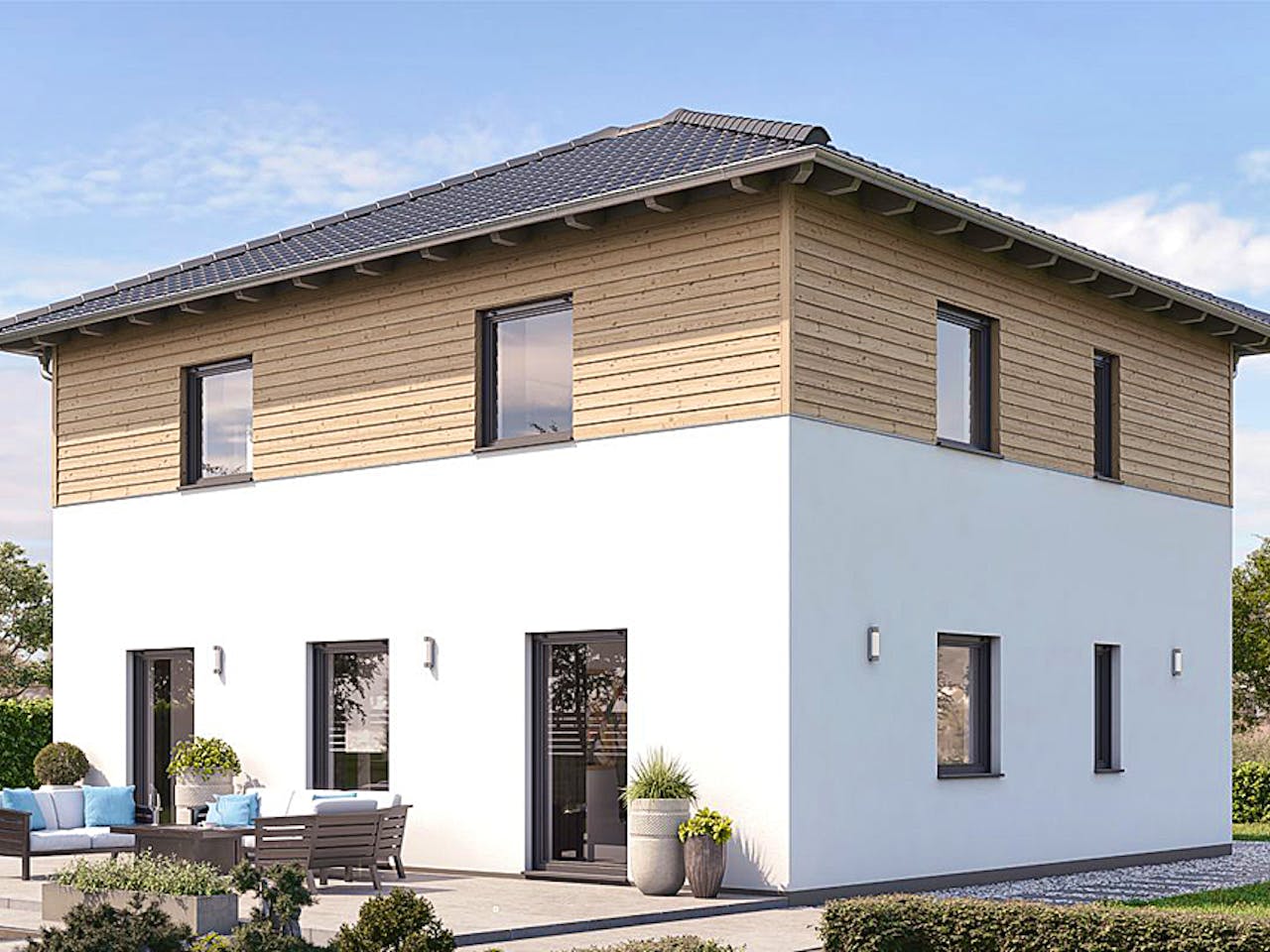 Fertighaus STADTVILLA S88-97 von EBH Haus Schlüsselfertig ab 288300€, Stadtvilla Außenansicht 1