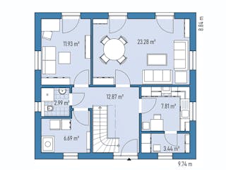 Fertighaus Stadtvilla S88-97 von EBH Haus Schlüsselfertig ab 308900€, Stadtvilla Grundriss 1