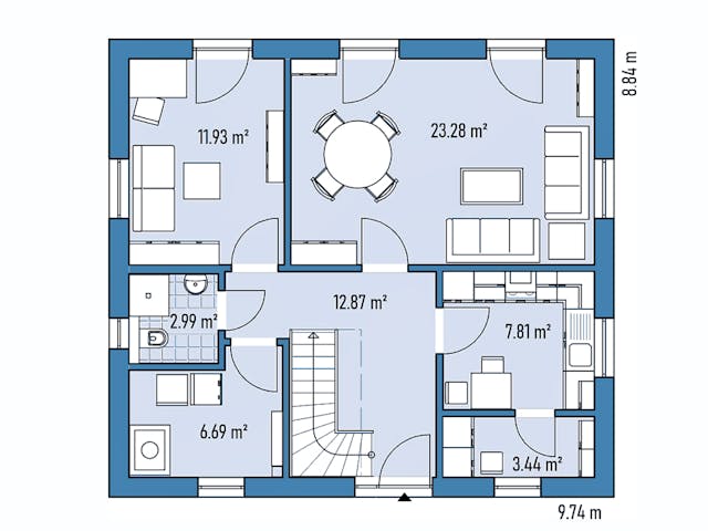 Fertighaus Stadtvilla S88-97 von EBH Haus Schlüsselfertig ab 308900€, Stadtvilla Grundriss 1