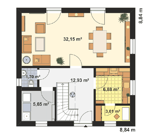 Fertighaus Stadtvilla S 1 von EBH Haus Schlüsselfertig ab 238800€, Stadtvilla Grundriss 1