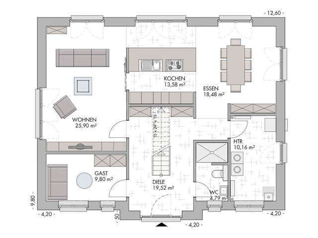 Massivhaus Friesenhaus 200 von ECO System HAUS Schlüsselfertig ab 425900€, Satteldach-Klassiker Grundriss 1