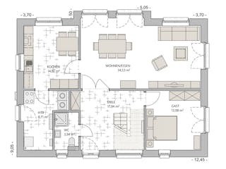 Massivhaus Kapitänshaus 180 von ECO System HAUS Schlüsselfertig ab 385500€, Satteldach-Klassiker Grundriss 1