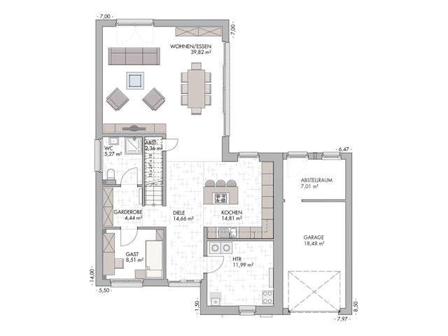 Massivhaus Bauhaus-Modern Classic 185 von ECO System HAUS Schlüsselfertig ab 513400€, Cubushaus Grundriss 1