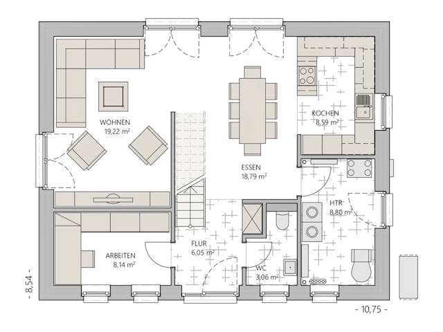 Massivhaus Vario-Haus 140 von ECO System HAUS Schlüsselfertig ab 286000€, Satteldach-Klassiker Grundriss 1 Massivhaus Vario-Haus 140 von ECO System HAUS Schlüsselfertig ab 286000€, Satteldach-Klassiker Grundriss 1