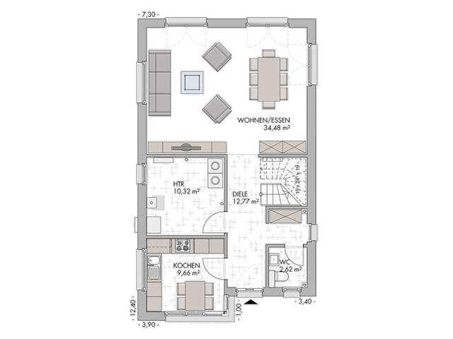 Massivhaus Bauhaus-Modern Classic 140 von ECO System HAUS, Satteldach-Klassiker Grundriss 1