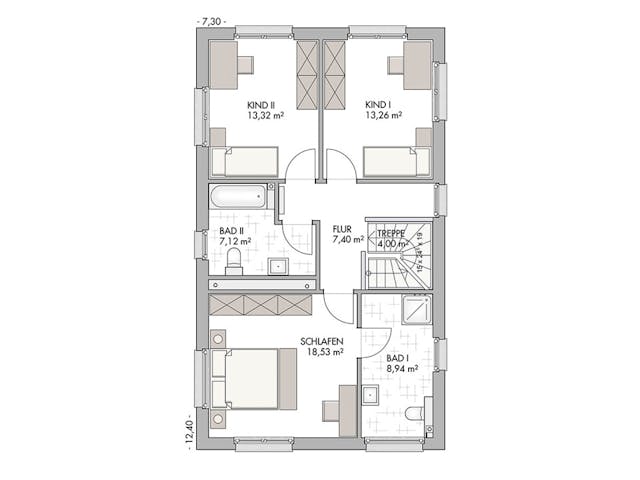 Massivhaus Bauhaus-Modern Classic 140 von ECO System HAUS Schlüsselfertig ab 358000€, Satteldach-Klassiker Grundriss 2
