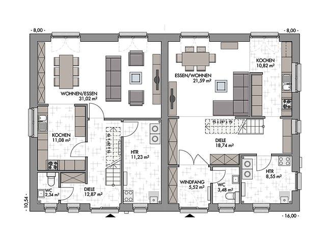 Massivhaus Duo Stadtvilla 130 von ECO System HAUS, Stadtvilla Grundriss 1