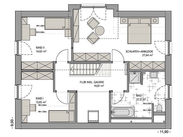 Massivhaus Giebelhaus 170 von ECO System HAUS, Satteldach-Klassiker Grundriss 2