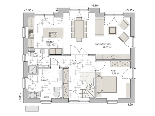 Massivhaus Kapitänshaus 160 von ECO System HAUS Schlüsselfertig ab 339000€, Satteldach-Klassiker Grundriss 1