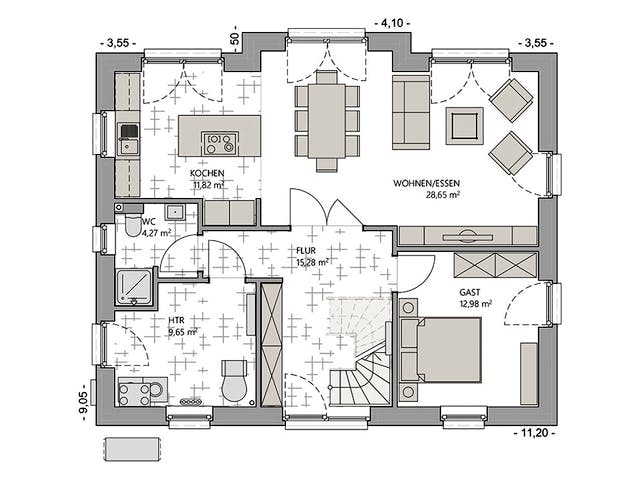 Massivhaus Kapitänshaus 160 von ECO System HAUS, Satteldach-Klassiker Grundriss 1