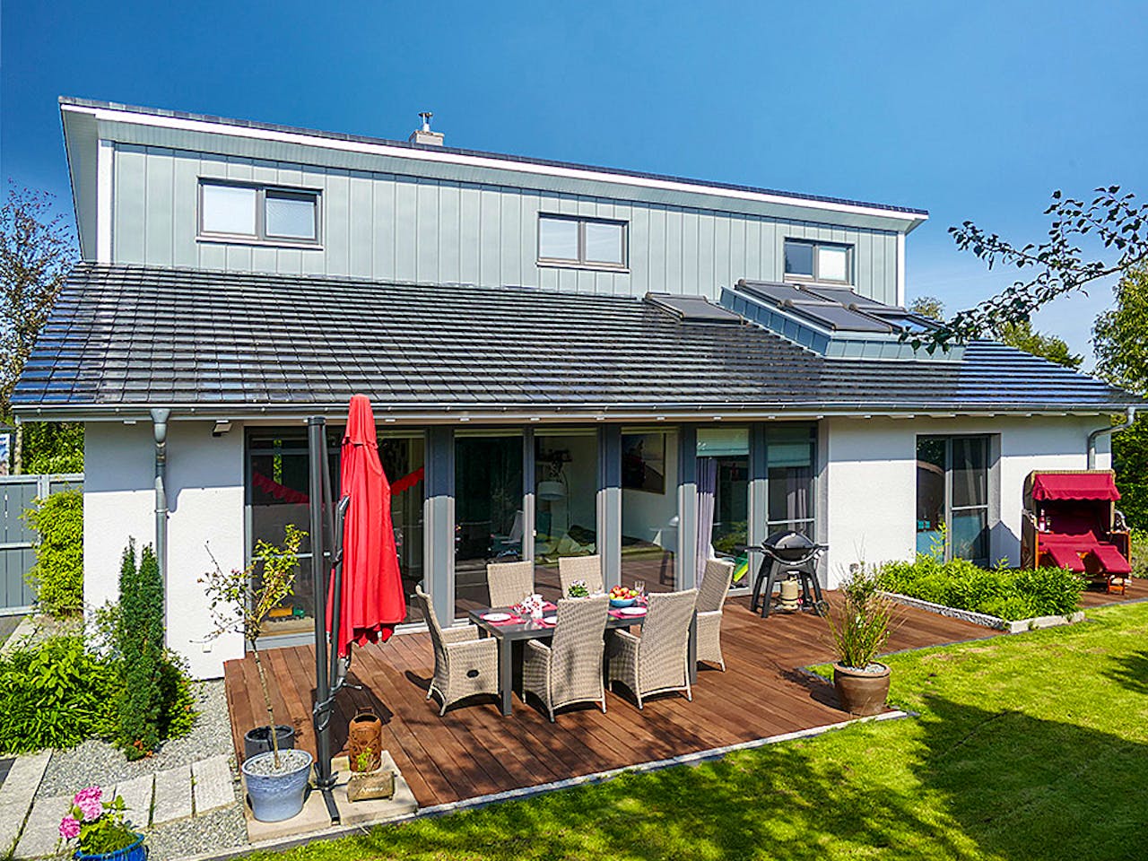 Massivhaus Pultdachhaus 220 von ECO System HAUS Schlüsselfertig ab 458000€, Pultdachhaus Außenansicht 1