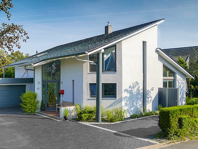 Massivhaus Pultdachhaus 220 von ECO System HAUS Schlüsselfertig ab 458000€, Pultdachhaus Außenansicht 2